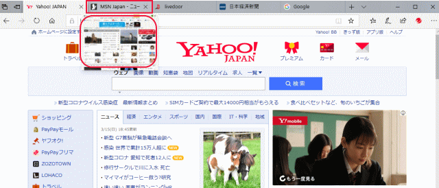一つのタブをプレビュー